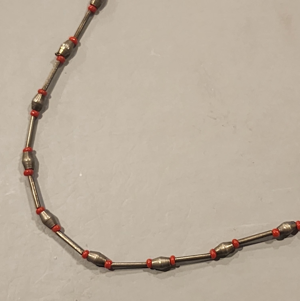 Vintage Navajo Silver Choker With Coral Beads